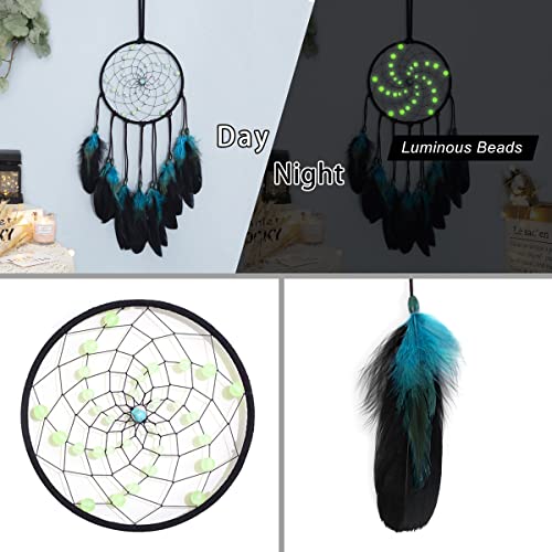 WOW DING Dream Catchers with Luminous Beads, Handmade Blue Dreamcatcher, Bedroom Decor for Boys Girls Kids Ornament Art Craft Gift - Image 3
