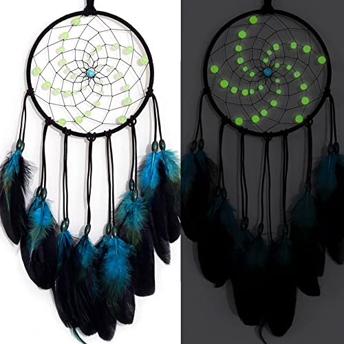 WOW DING Dream Catchers with Luminous Beads, Handmade Blue Dreamcatcher, Bedroom Decor for Boys Girls Kids Ornament Art Craft Gift - Image 1