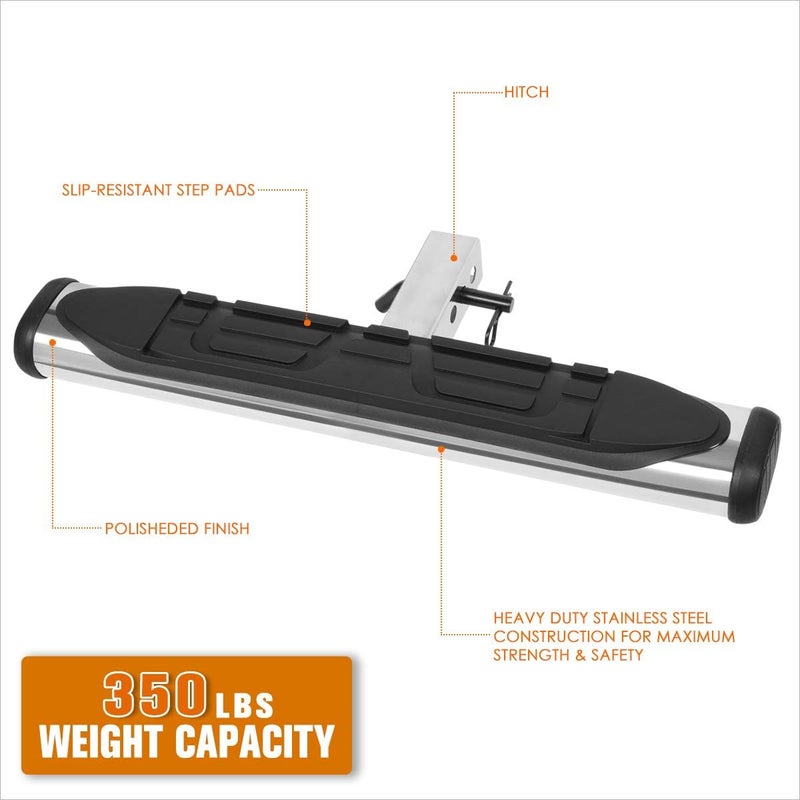 PM Performotor Stainless Steel Trailer Towing Hitch Step Fits 2 Inch Receiver,Rear Bumper Guard | 26" Wide X 4" Oval (Silver) - Image 4