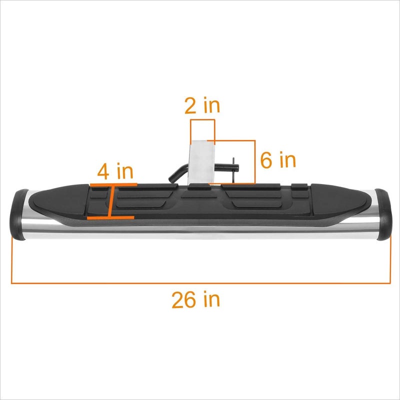PM Performotor Stainless Steel Trailer Towing Hitch Step Fits 2 Inch Receiver,Rear Bumper Guard | 26" Wide X 4" Oval (Silver) - Image 3