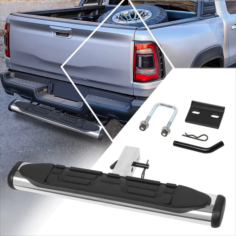 PM Performotor Stainless Steel Trailer Towing Hitch Step Fits 2 Inch Receiver,Rear Bumper Guard | 26" Wide X 4" Oval (Silver) - Image 1