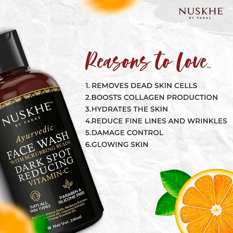 Nuskhe By Paras Nuskhe by Paras Dark Spot Reducing Vitamin C Face Wash210ml  Scrubbing Beads  Removes Impurities Skin Smoothening  No Parabens Sulphate Silicones  Color - Image 4