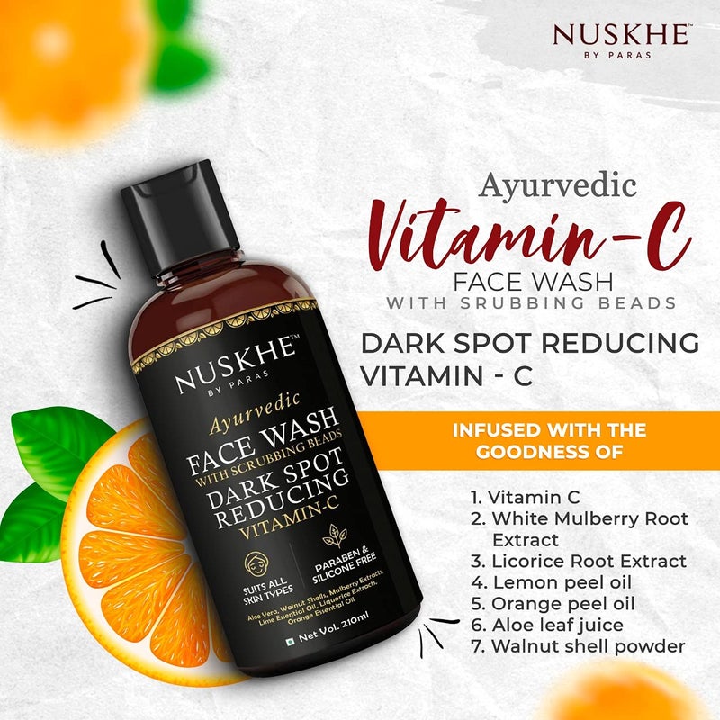 Nuskhe By Paras Nuskhe by Paras Dark Spot Reducing Vitamin C Face Wash210ml  Scrubbing Beads  Removes Impurities Skin Smoothening  No Parabens Sulphate Silicones  Color - Image 3