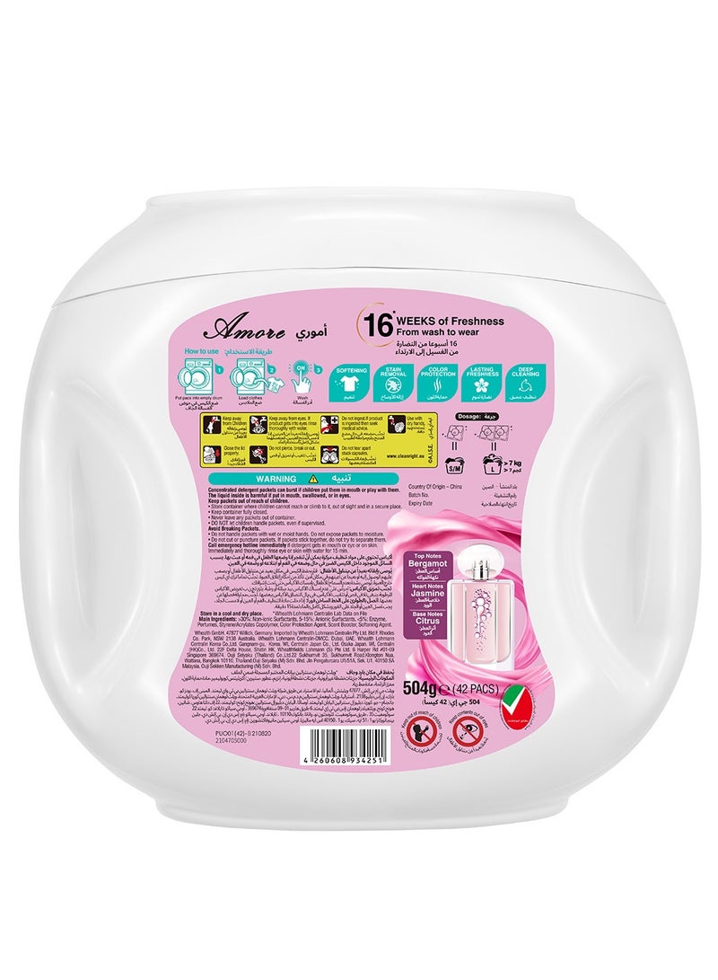 ar FUM ArFum PODS, 5-in-1 Laundry Detergent Capsules with Scent Booster, Detergent Concentrate, Softener, Color Protect, Stain Remover, 16 Weeks Fragrance, 42 Pods, Amore,Pack of 3 X 42 Pods (126 Capsules) - Image 3