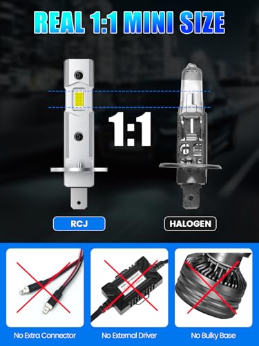 RCJ H1 Bulbs, 1:1 Mini Size H1 Fog Light Bulbs, 16000LM 600% Brighter 6000K Cool White, Plug and Play No Adapter Required, Pack of 2 - Image 4