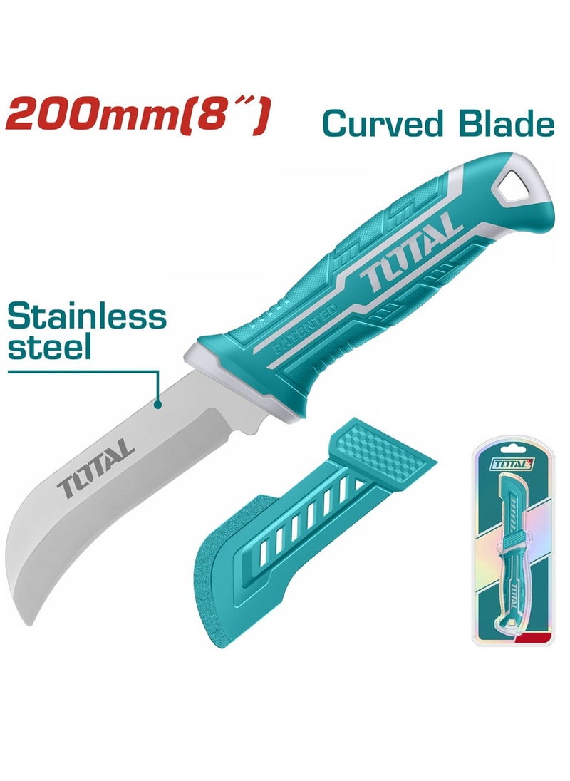 TOTAL Total Cable Stripping Knife Curved 200mm – Stainless Steel Tool with Protective Cover for Efficient Wire Stripping and Cutting  - Image 1