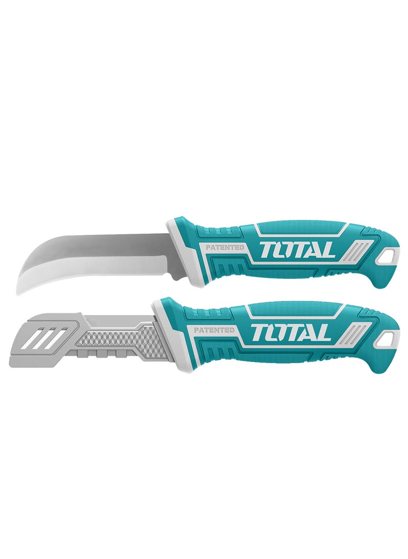 TOTAL Total Cable Stripping Knife Curved 200mm – Stainless Steel Tool with Protective Cover for Efficient Wire Stripping and Cutting  - Image 3