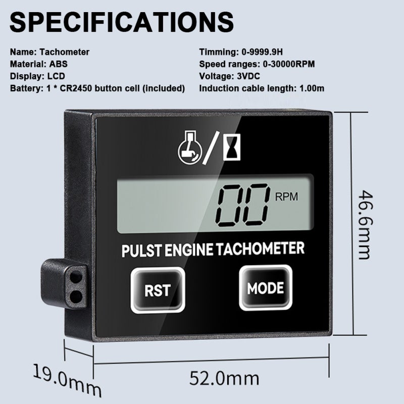 0-30000RPM Tachometer RPM Gauge with Clamp Induction Design for Chainsaw Lawn Mower - High Temperature Waterproof Display with Timing Function for 2-Stroke 4-Stroke Gasoline Engines - Image 3