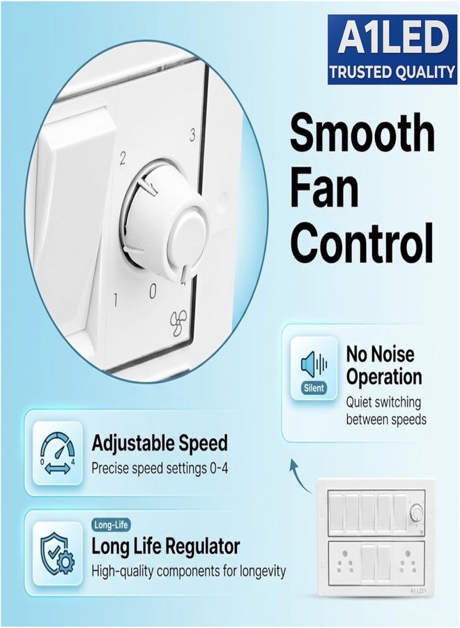 A1 LED 12 Modular Switch Board with 7 Switches, 2 Universal Sockets & Fan Regulator | Wall Mount Electrical Panel Board for Home, Office, Kitchen Use - Image 5