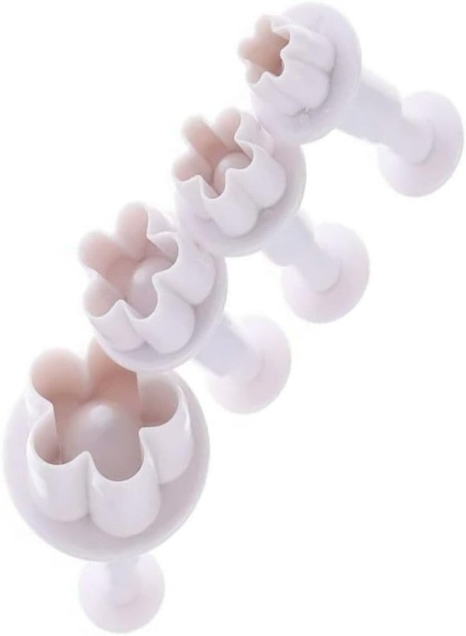 aoukoslt 4Pcs White Flower Plunger Cookie Cutter DIY Blossom Flower Cake Fondant Mold Plastic Cake Decorating Tools, Baking Accessories Cookie Cutters For Baking Plastic, Cookie Cutters - Image 1
