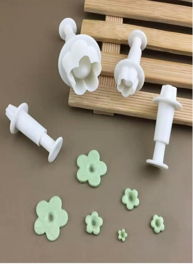 aoukoslt 4Pcs White Flower Plunger Cookie Cutter DIY Blossom Flower Cake Fondant Mold Plastic Cake Decorating Tools, Baking Accessories Cookie Cutters For Baking Plastic, Cookie Cutters - Image 3