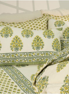 rou lane 6 pcs Reversible Design 100% Organic Cotton Quilt Set Grey Floral Hand Print Super King Size 