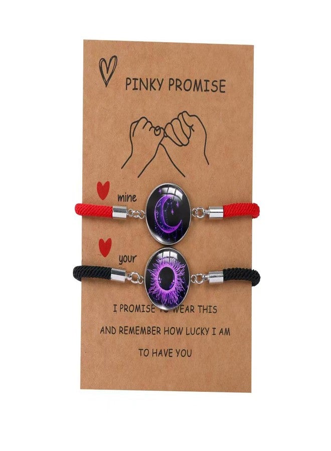 Yewkit 2pcs Sun and Stars Moon Couples Bracelets Pinky Promise Friendship Bracelets Set Gift for Valentine's Day Bracelet for Partners (Purple Sun and Moon) - Image 1