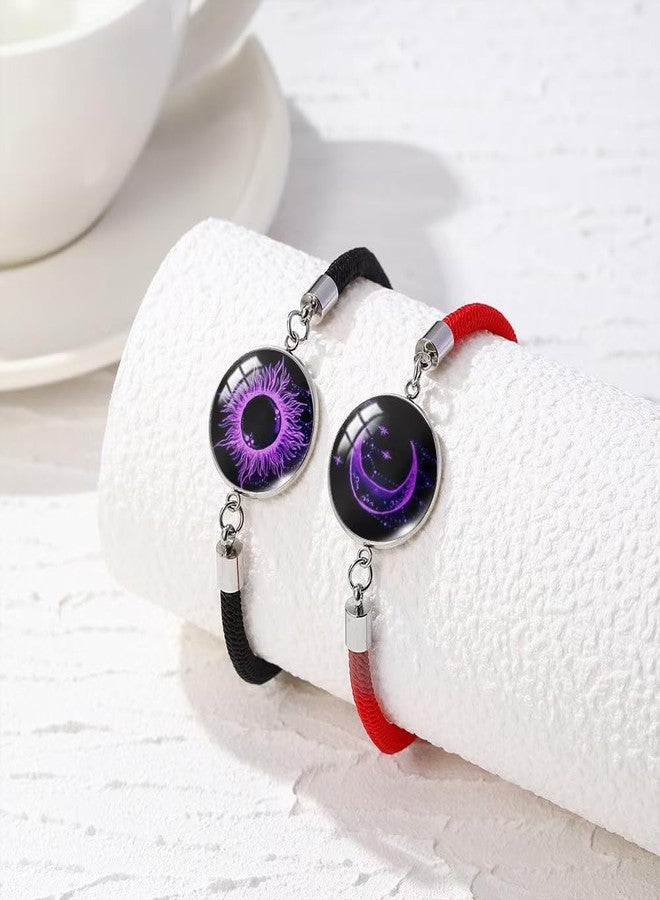 Yewkit 2pcs Sun and Stars Moon Couples Bracelets Pinky Promise Friendship Bracelets Set Gift for Valentine's Day Bracelet for Partners (Purple Sun and Moon) - Image 2