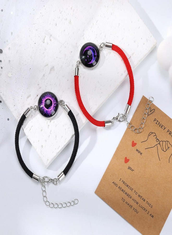 Yewkit 2pcs Sun and Stars Moon Couples Bracelets Pinky Promise Friendship Bracelets Set Gift for Valentine's Day Bracelet for Partners (Purple Sun and Moon) - Image 3