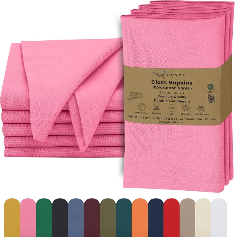 Ruvanti Cloth Napkins Set of 6 18x18 Inches 100 Cotton Washable Soft  Absorbent Perfect for Wedding Christmas Thanksgiving Dinners  Pink - Image 1