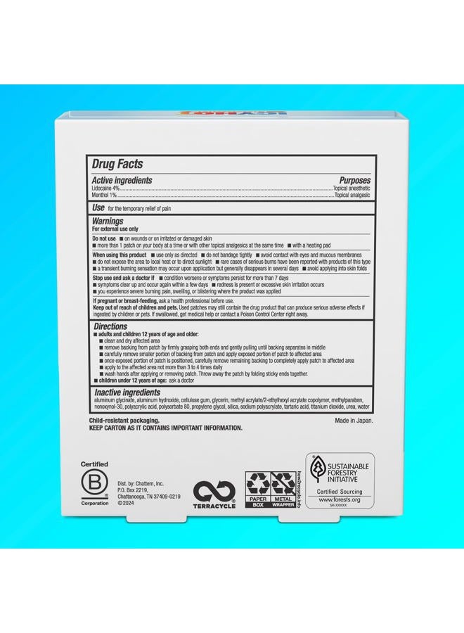 Icy Hot Lidocaine Pain Relief Patches, Numb Aggravated Nerves with Max Strength Lidocaine 4% and Menthol 1%, Fast-Acting Pain Relief for Minor Pain, Backaches, Sprains and Strains, 5 ct. - Image 2