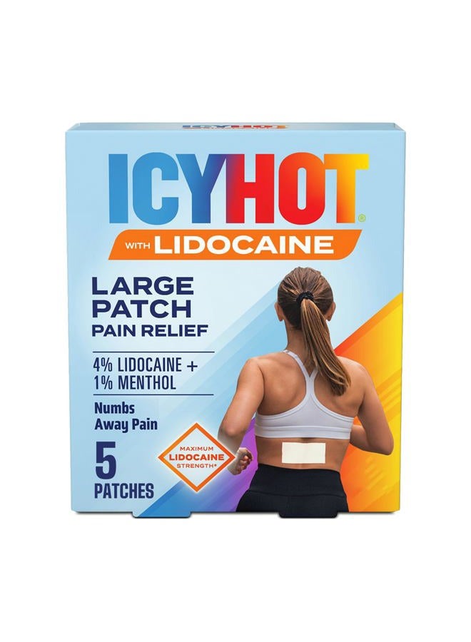 Lidocaine Pain Relief Patches, Numb Aggravated Nerves with Max Strength Lidocaine 4% and Menthol 1%, Fast-Acting Pain Relief for Minor Pain, Backaches, Sprains and Strains, 5 ct.