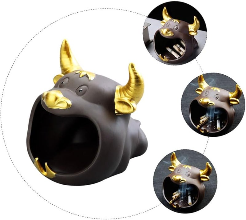 Cartoon Cow Ceramic Ashtray Unique Desktop Decoration Smokeless Ash Container - Image 4