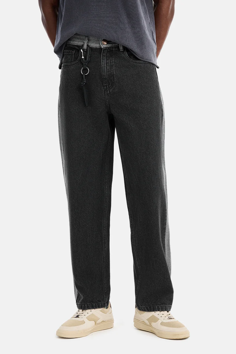 سنيتش Black Colour Blocked Loose Fit Streetwear Jeans