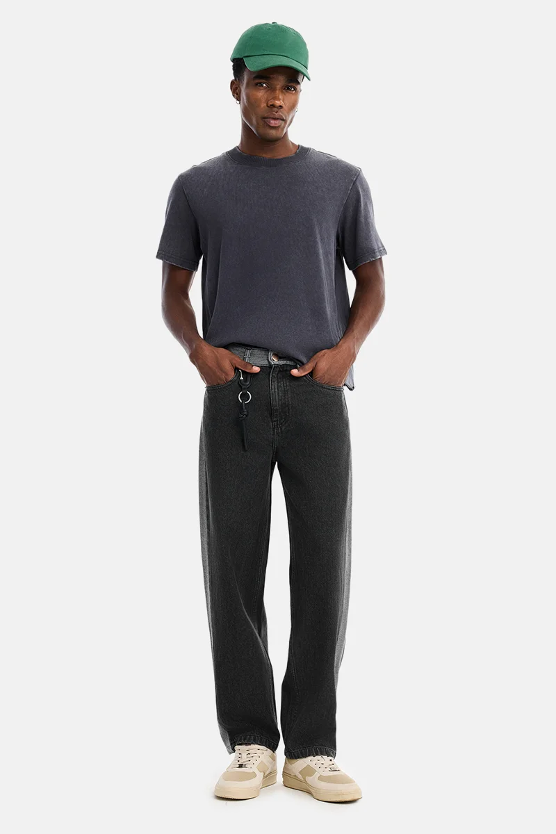سنيتش Black Colour Blocked Loose Fit Streetwear Jeans