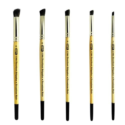 ZEM Brush Premium Hair Deerfoot Stippler Texture Design Brush Set Sizes 2-4-6-8-10 - Image 1