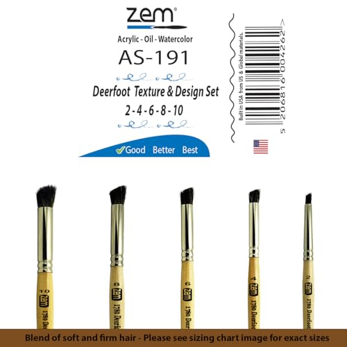 ZEM Brush Premium Hair Deerfoot Stippler Texture Design Brush Set Sizes 2-4-6-8-10 - Image 4