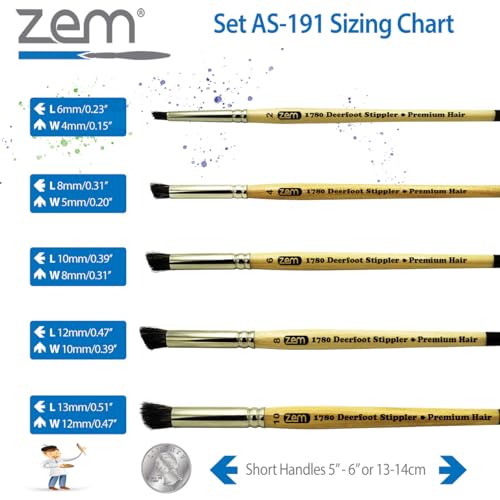 ZEM Brush Premium Hair Deerfoot Stippler Texture Design Brush Set Sizes 2-4-6-8-10 - Image 3