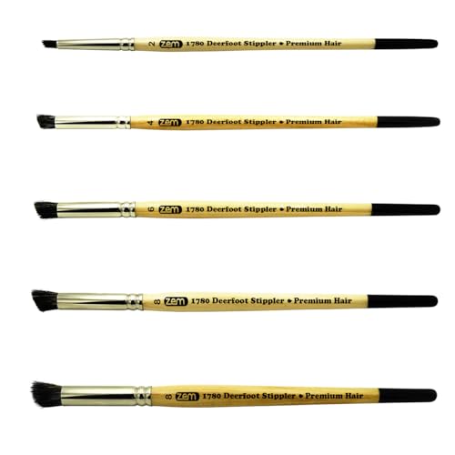 ZEM Brush Premium Hair Deerfoot Stippler Texture Design Brush Set Sizes 2-4-6-8-10 - Image 2