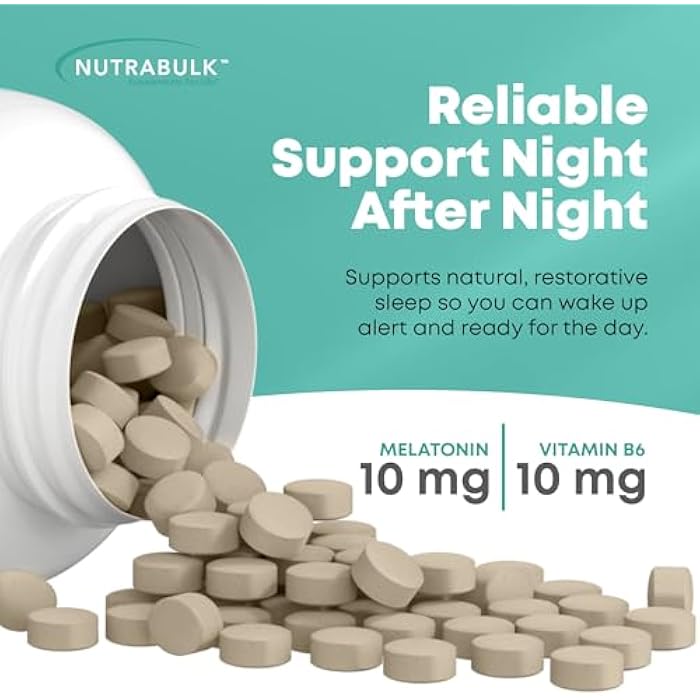 NutraBulk Melatonin 10 mg Tablets – Quick Release Natural Nighttime Sleep Aid for Adults. (300 Count) - Image 4