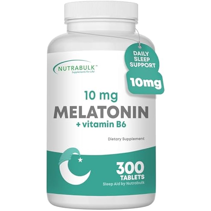 NutraBulk Melatonin 10 mg Tablets – Quick Release Natural Nighttime Sleep Aid for Adults. (300 Count) - Image 1