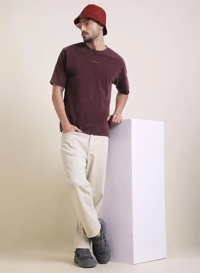 ديفيرينس أوف أوبينيون تيشيرت مطبع بقصة واسعة وغسيل حمضي للرجال