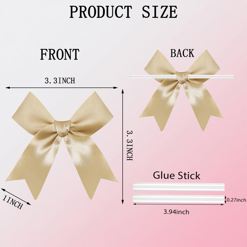 Amstorer 50 Pcs Twist Tie Bows Satin Ribbon Bows 3.3 Inch Gift Wrap Bows Craft Bows For Gift Wrapping  Party Decorations Gifts Bag Diy Treat Bags Wedding Decor Baby Shower Christmas (Golden) - Image 2
