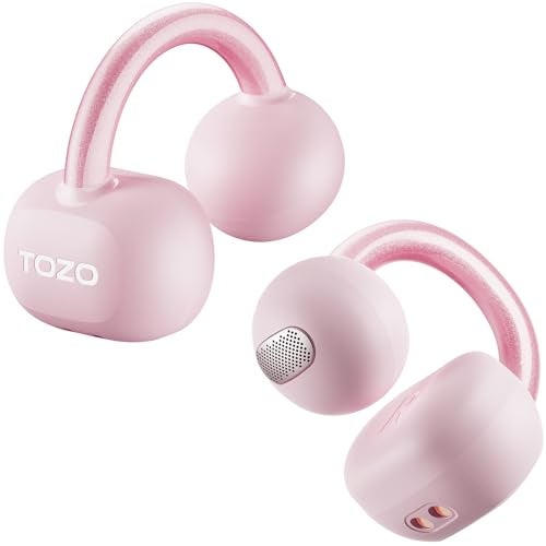 TOZO OpenEarRing True Open Ear Earbuds, Lightweight Comfort Open Ear Clip Wireless Earbuds, 40H Play Bluetooth 5.4 Headphones with Smart Digital Display Design Fit Sports Running, Workout Rose Gold - Image 1