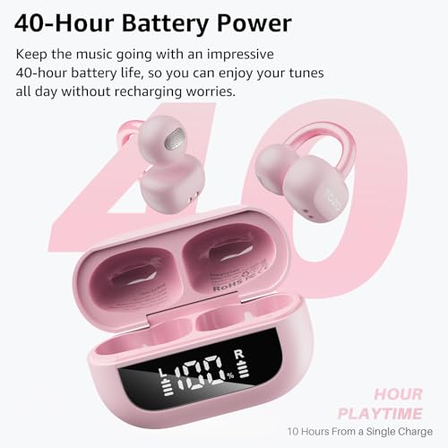 TOZO OpenEarRing True Open Ear Earbuds, Lightweight Comfort Open Ear Clip Wireless Earbuds, 40H Play Bluetooth 5.4 Headphones with Smart Digital Display Design Fit Sports Running, Workout Rose Gold - Image 5