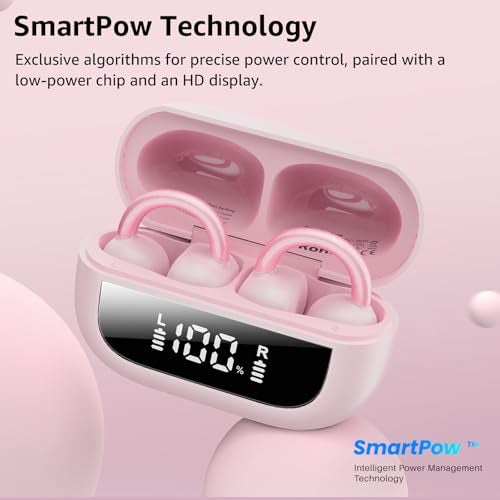 TOZO OpenEarRing True Open Ear Earbuds, Lightweight Comfort Open Ear Clip Wireless Earbuds, 40H Play Bluetooth 5.4 Headphones with Smart Digital Display Design Fit Sports Running, Workout Rose Gold - Image 4