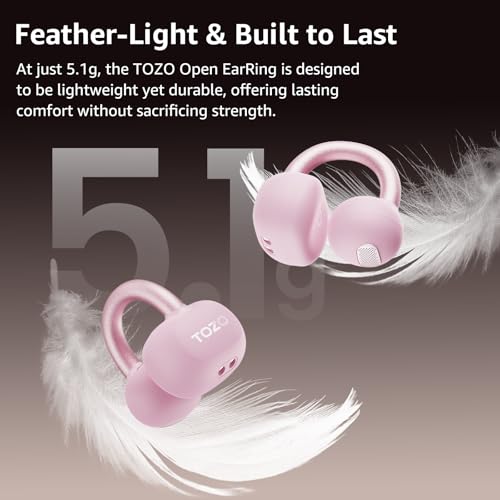TOZO OpenEarRing True Open Ear Earbuds, Lightweight Comfort Open Ear Clip Wireless Earbuds, 40H Play Bluetooth 5.4 Headphones with Smart Digital Display Design Fit Sports Running, Workout Rose Gold - Image 3