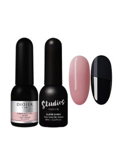 DIDIER LAB Premium Fiber Base and Top Coat Gel Nail Polish - Nude Gel Base Coat Nail Polish and Long Lasting No Wipe Gel Top Coat Clear - LED UV Nail Polish Gel Set - Soak Off Gel Polish Kit 2pcs