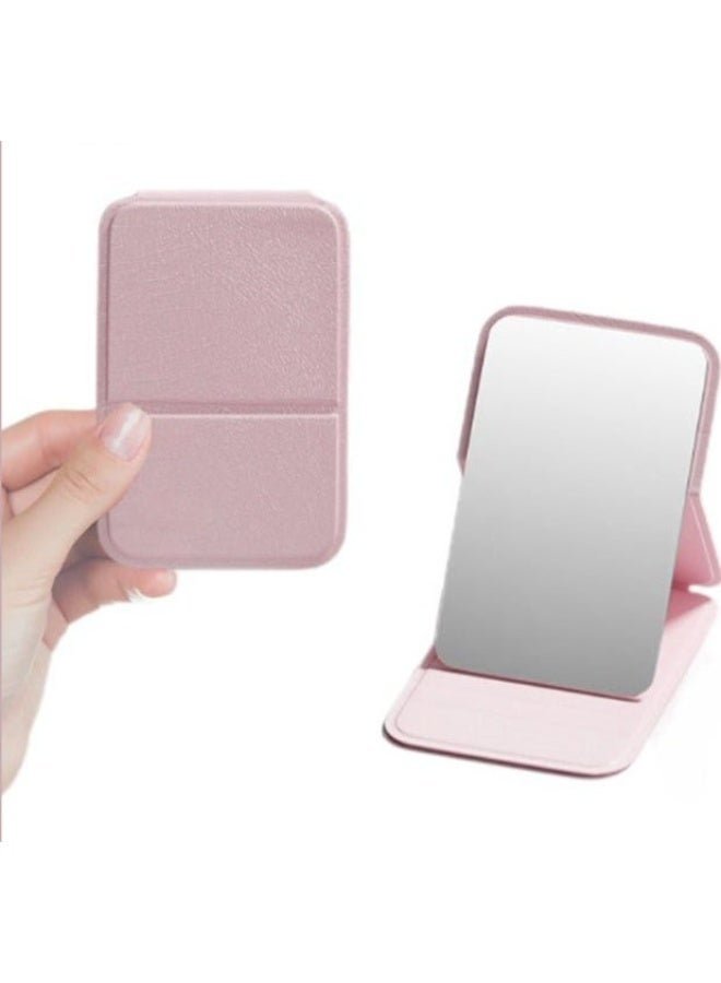 مرآة جيب، مرآة مكياج محمولة قابلة للطي ومدمجة لإجراء لمسات سريعة أثناء التنقل (وردي) - Image 1