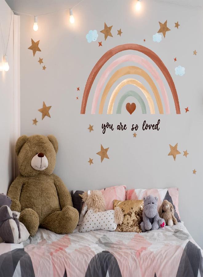 Containlol Rainbows Wall Decal, Boho Rainbow Stickers Large Rainbow Wall Decor Peel and Stick Wallpaper for Girl Bedroom Baby Shower Nursery Kid Playroom Classroom Decor You are So Loved 30 x 14 inches (Boho) - Image 1