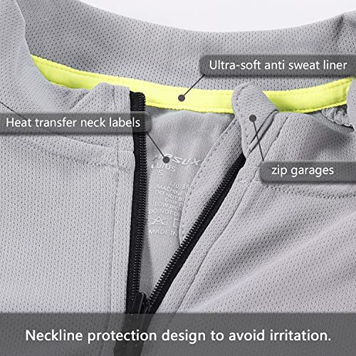 ARSUXEO Men's Full Zipper Long Sleeves Cycling Jersey Bicycle MTB Bike Shirt 6030 Light Gray Size S - Image 4