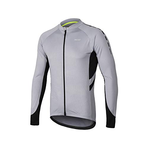 ARSUXEO Men's Full Zipper Long Sleeves Cycling Jersey Bicycle MTB Bike Shirt 6030 Light Gray Size S - Image 1