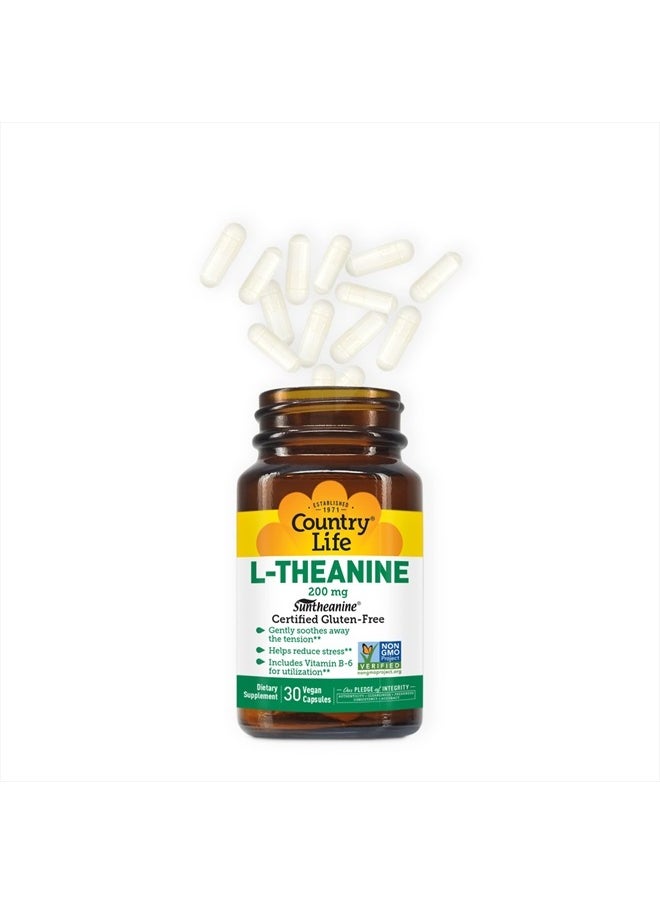 Country Life - L-Theanine, 200mg Suntheanine L-Theanine, 30 Vegan Capsules, Certified Gluten Free, Certified Vegan, Certified Halal - Image 1