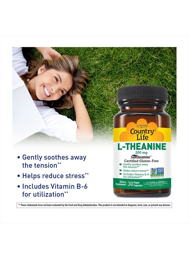Country Life - L-Theanine, 200mg Suntheanine L-Theanine, 30 Vegan Capsules, Certified Gluten Free, Certified Vegan, Certified Halal - Image 1