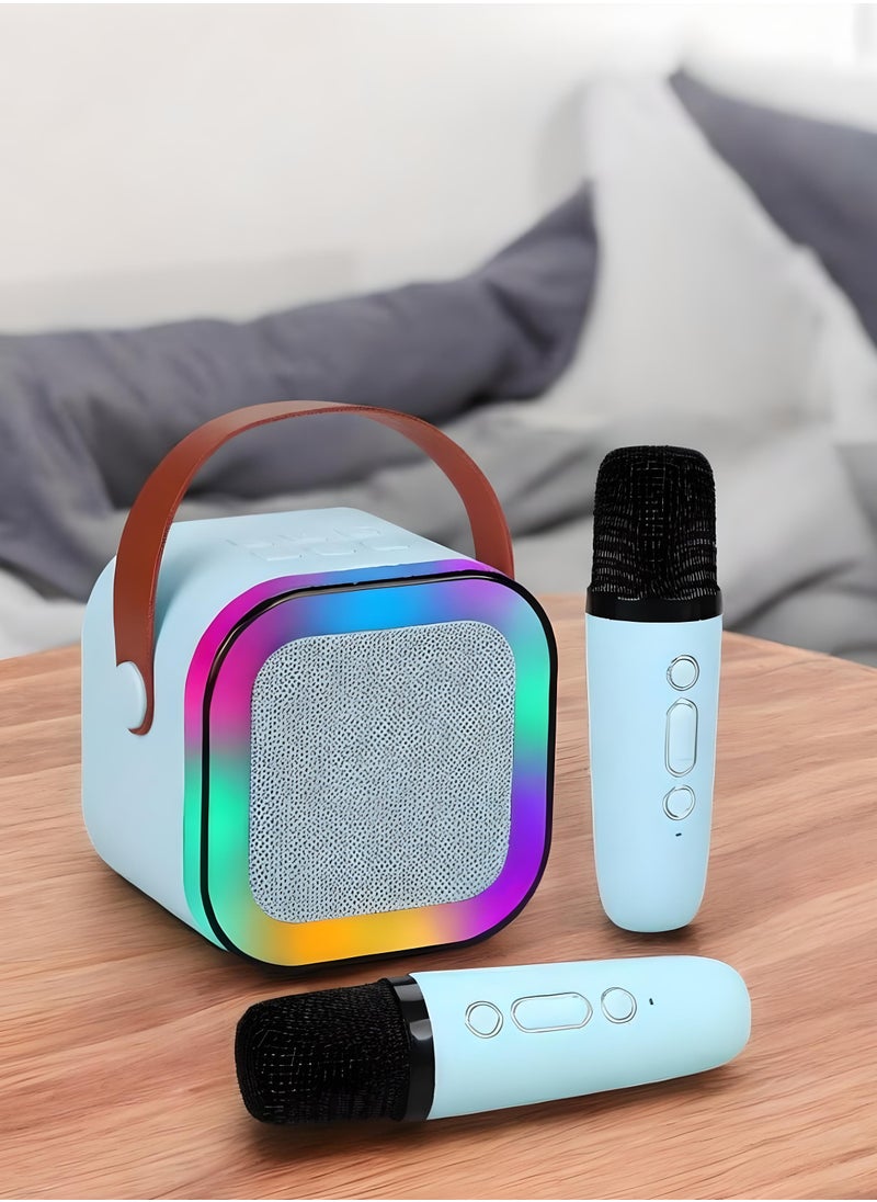 SARAQITA - Portable Karaoke Bluetooth Speaker With 2 Wireless Microphones & LED Lights - Blue - Image 1