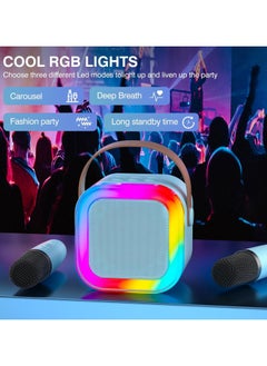 SARAQITA Portable Karaoke Bluetooth Speaker With 2 Wireless Microphones & LED Lights - Blue  - Image 2
