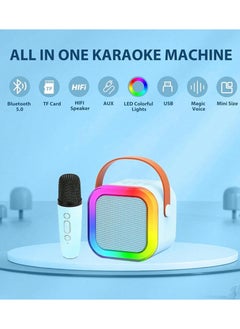SARAQITA Portable Karaoke Bluetooth Speaker With 2 Wireless Microphones & LED Lights - Blue  - Image 4
