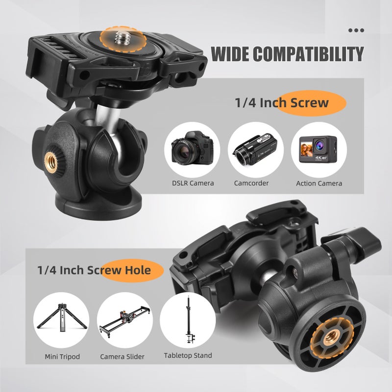 Camera Tripod Mount 360° Rotatable Ballhead 1/4 Inch Screw Integrated Phone Holder Phone Tripod Mount Adapter with Cold Shoe for Vlog Photography Video Recording - Image 2