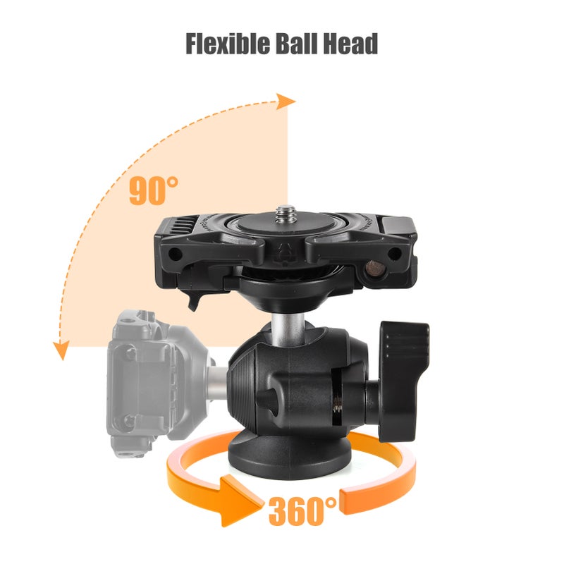 Camera Tripod Mount 360° Rotatable Ballhead 1/4 Inch Screw Integrated Phone Holder Phone Tripod Mount Adapter with Cold Shoe for Vlog Photography Video Recording - Image 3