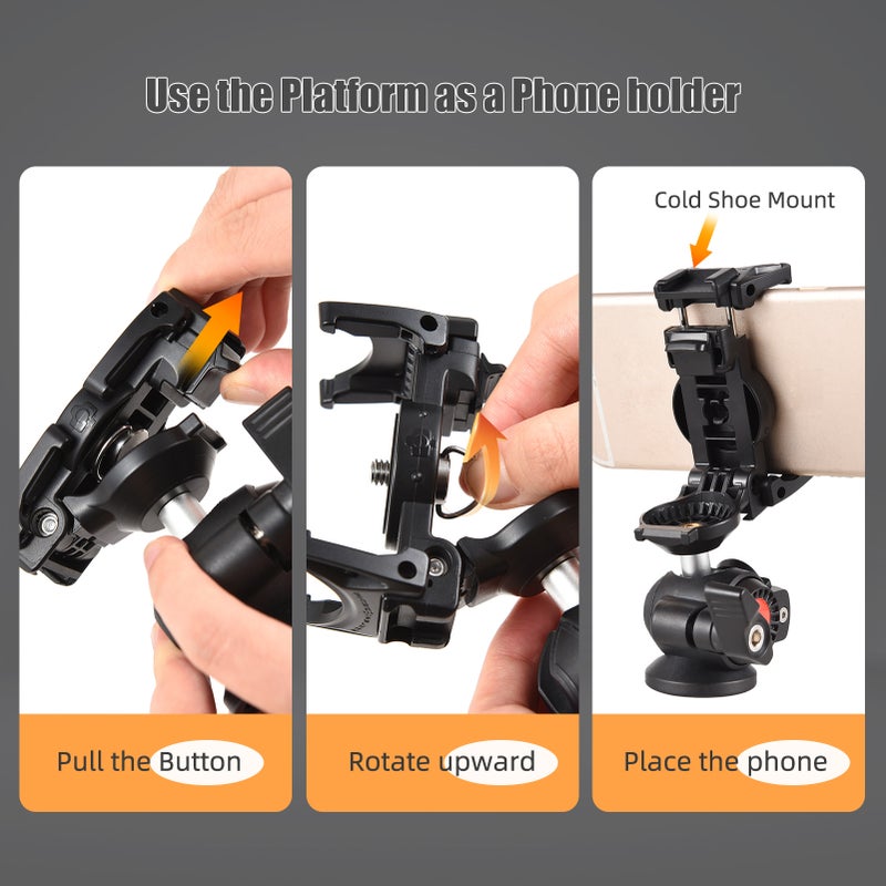 Camera Tripod Mount 360° Rotatable Ballhead 1/4 Inch Screw Integrated Phone Holder Phone Tripod Mount Adapter with Cold Shoe for Vlog Photography Video Recording - Image 5